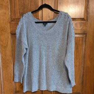 EUC Torrid Heather Gray Knit Sweater Lace Up Sleeves Size 2